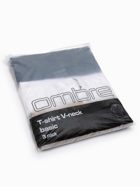 Ombre Clothing Pánska bavlnená trička BASIC s V výstrihom - biela/piesková/navy V12 OM-TSBS-0281 Ombre Clothing