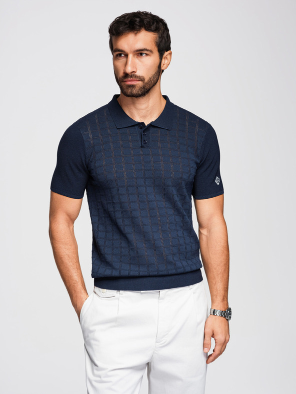 Ombre Clothing Pánska viskózová prelamovaná polokošeľa - tmavo modrá V2 OM-POSS-0168 Ombre Clothing