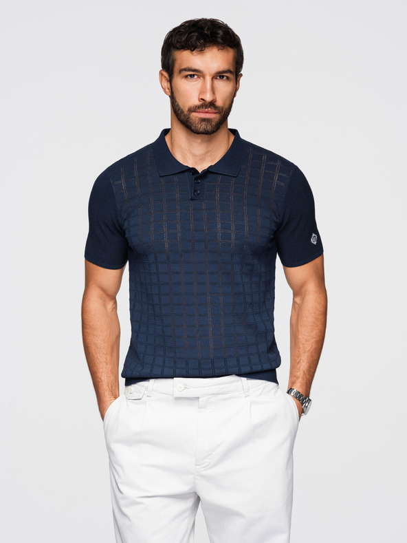 Ombre Clothing Pánska viskózová prelamovaná polokošeľa - tmavo modrá V2 OM-POSS-0168 Ombre Clothing