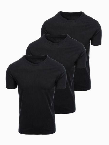 Ombre Clothing Pánske bavlnené tričko BASIC s okrúhlym výstrihom - 3x čierne V9 OM-TSBS-0268 (3x BLACK) Ombre Clothing