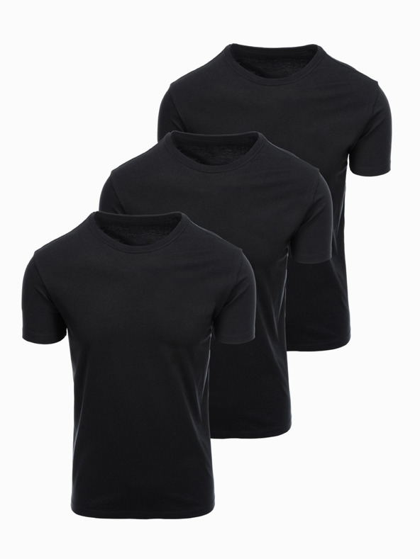 Ombre Clothing Pánske bavlnené tričko BASIC s okrúhlym výstrihom - 3x čierne V9 OM-TSBS-0268 (3x BLACK) Ombre Clothing