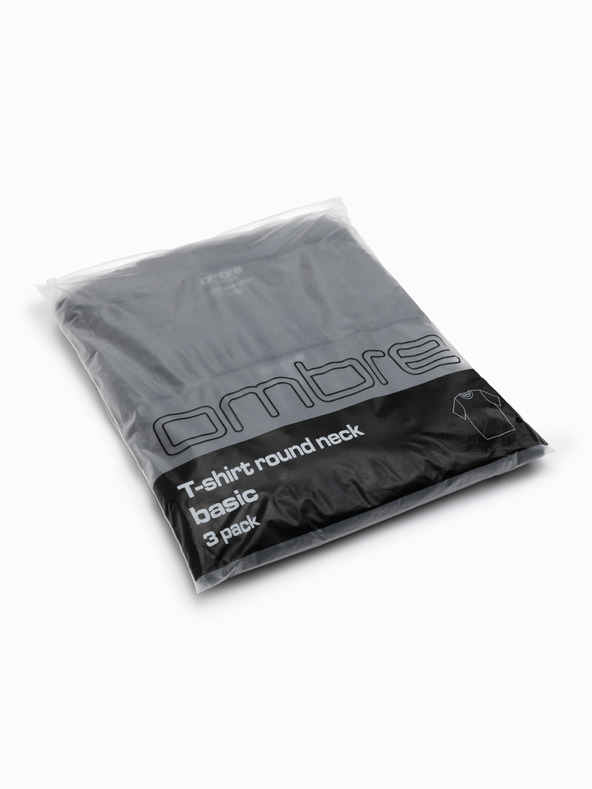 Ombre Clothing Pánske bavlnené tričko BASIC s okrúhlym výstrihom - 3x čierne V9 OM-TSBS-0268 (3x BLACK) Ombre Clothing
