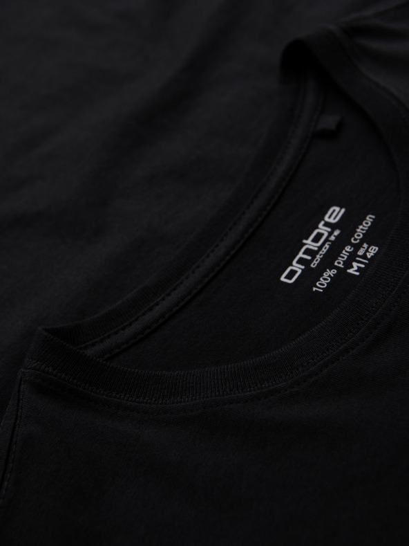 Ombre Clothing Pánske bavlnené tričko BASIC s okrúhlym výstrihom - 3x čierne V9 OM-TSBS-0268 (3x BLACK) Ombre Clothing