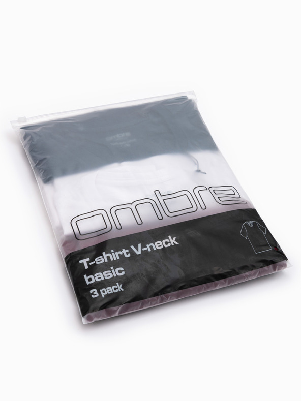 Ombre Clothing Pánska bavlnená trička BASIC s V výstrihom - biela/modrá/karminová V13 OM-TSBS-0281 Ombre Clothing