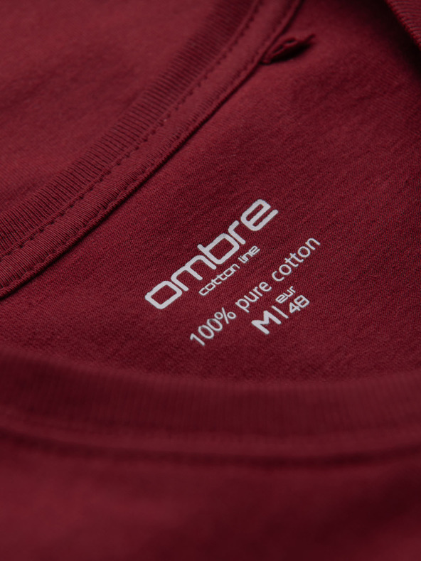 Ombre Clothing Pánska bavlnená trička BASIC s V výstrihom - biela/modrá/karminová V13 OM-TSBS-0281 Ombre Clothing