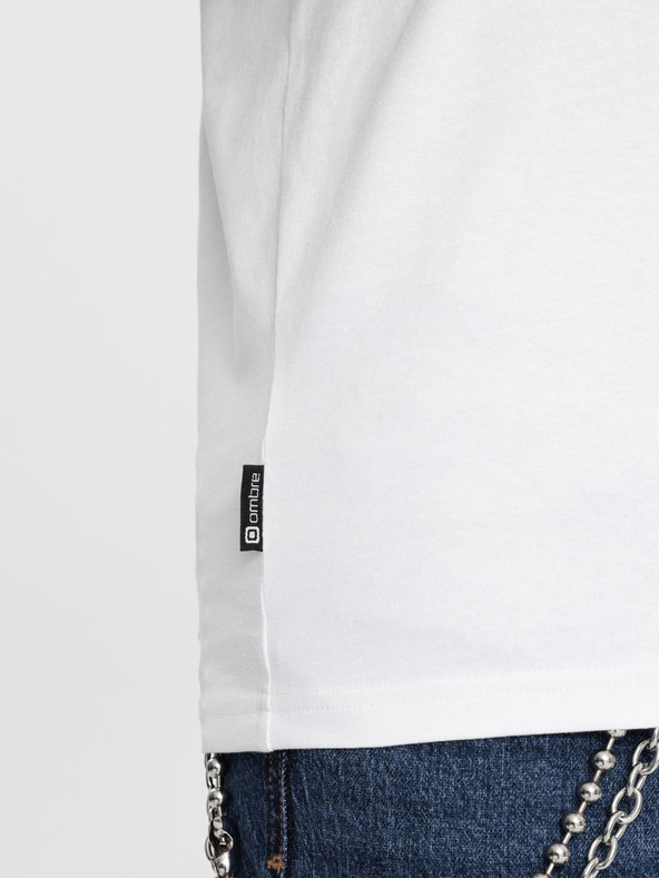 Ombre Clothing Pánske tričko s V výstrihom a elastánom - biele V1 S2040 Ombre Clothing