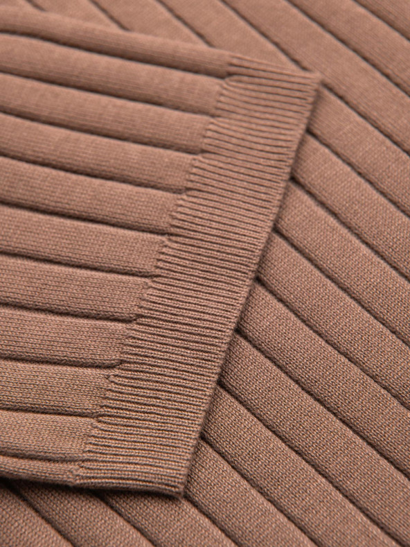 Ombre Clothing Pánska polokošeľa SLIM FIT z viskózy so zvislými prúžkami - svetlohnedá V5 OM-POSS-0169 Ombre Clothing