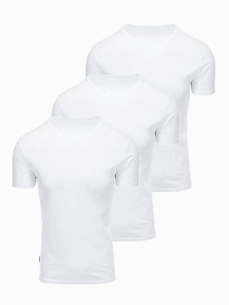 Ombre Clothing Pánske bavlnené tričko BASIC s okrúhlym výstrihom - 3x biele V11 OM-TSBS-0268 (3x BÍLÁ) Ombre Clothing
