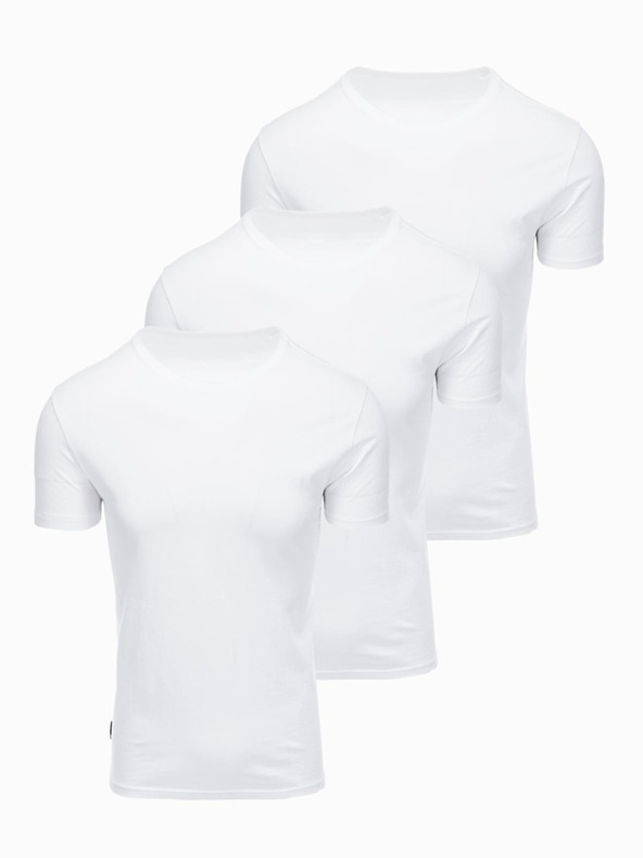 Ombre Clothing Pánske bavlnené tričko BASIC s okrúhlym výstrihom - 3x biele V11 OM-TSBS-0268 (3x BÍLÁ) Ombre Clothing