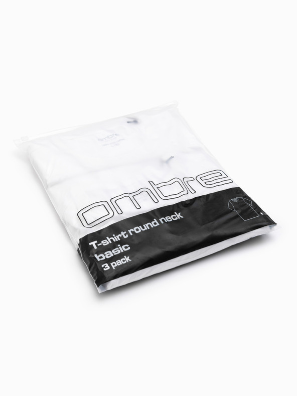 Ombre Clothing Pánske bavlnené tričko BASIC s okrúhlym výstrihom - 3x biele V11 OM-TSBS-0268 (3x BÍLÁ) Ombre Clothing