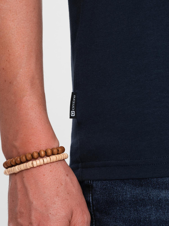 Ombre Clothing Podpísané pánske tričko s V výstrihom a elastánom - tmavo modré V2 S2040 Ombre Clothing