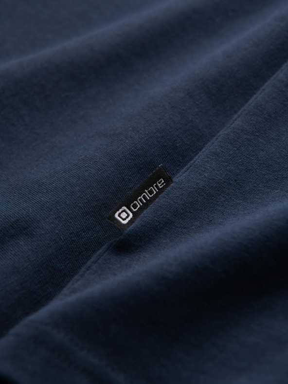 Ombre Clothing Podpísané pánske tričko s V výstrihom a elastánom - tmavo modré V2 S2040 Ombre Clothing