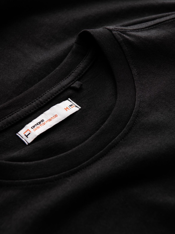 Ombre Clothing Pánske bavlnené tričko s kontrastným dvojfarebným potlačom - čierne V1 OM-TSPT-0219 Ombre Clothing
