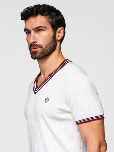 Ombre Clothing Pánske viskózové tričko s V výstrihom - biele V1 OM-TSCT-0266 Ombre Clothing