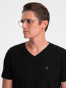 Ombre Clothing Pánske tričko s V výstrihom a elastánom - čierne V3 S2040 Ombre Clothing