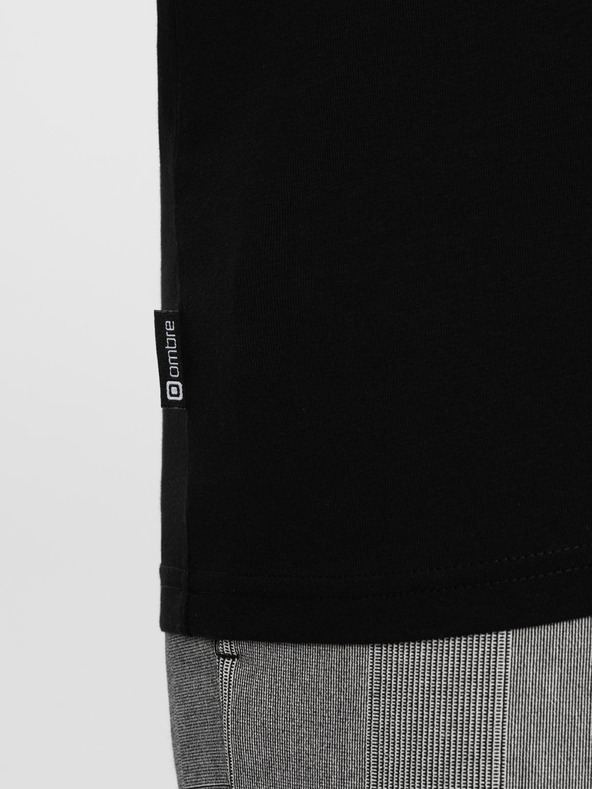 Ombre Clothing Pánske tričko s V výstrihom a elastánom - čierne V3 S2040 Ombre Clothing