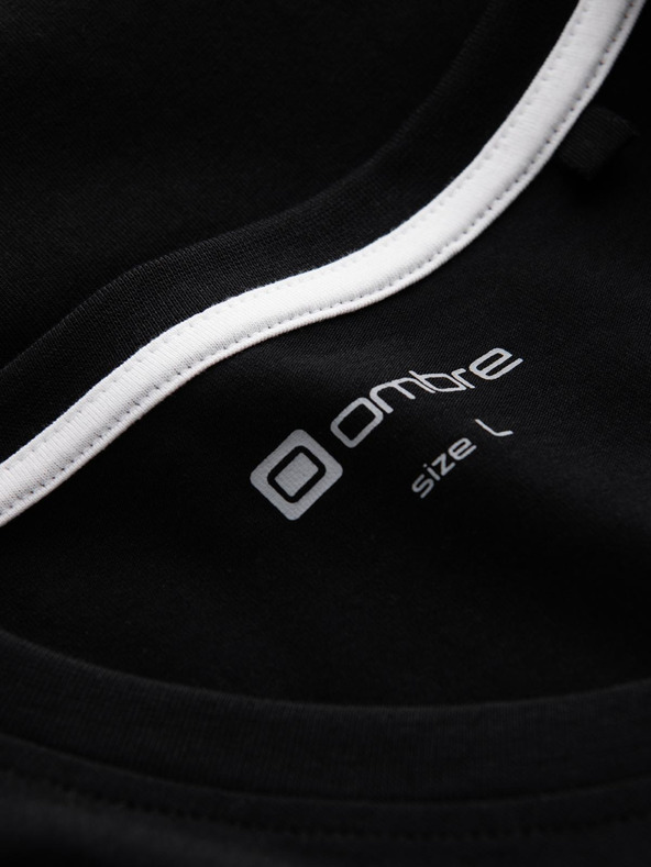 Ombre Clothing Pánske tričko s V výstrihom a elastánom - čierne V3 S2040 Ombre Clothing