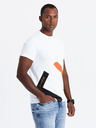 Ombre Clothing Pánske bavlnené tričko s kontrastným dvojfarebným potlačom - biele V2 OM-TSPT-0219 Ombre Clothing