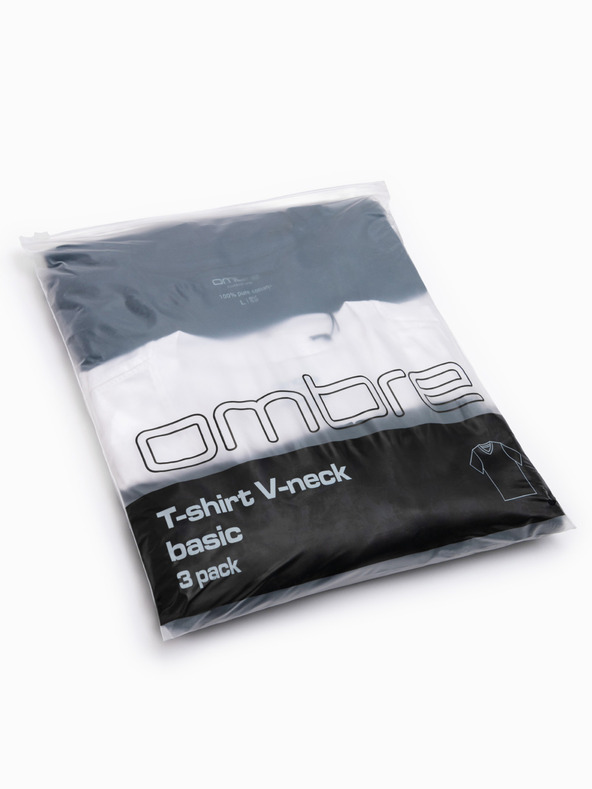 Ombre Clothing Pánske bavlnené tričko BASIC s V výstrihom - čierna/biela/modrá V1 OM-TSBS-0281 Ombre Clothing