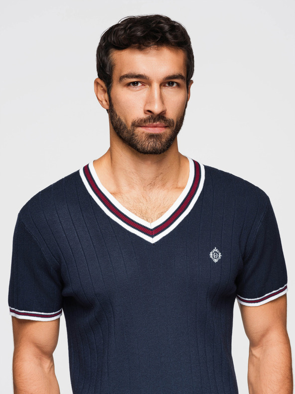 Ombre Clothing Pánske viskózové tričko so zmäkčovacím výstrihom - tmavo modré V2 OM-TSCT-0266 Ombre Clothing