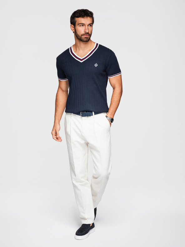 Ombre Clothing Pánske viskózové tričko so zmäkčovacím výstrihom - tmavo modré V2 OM-TSCT-0266 Ombre Clothing