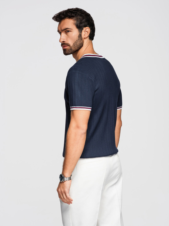 Ombre Clothing Pánske viskózové tričko so zmäkčovacím výstrihom - tmavo modré V2 OM-TSCT-0266 Ombre Clothing