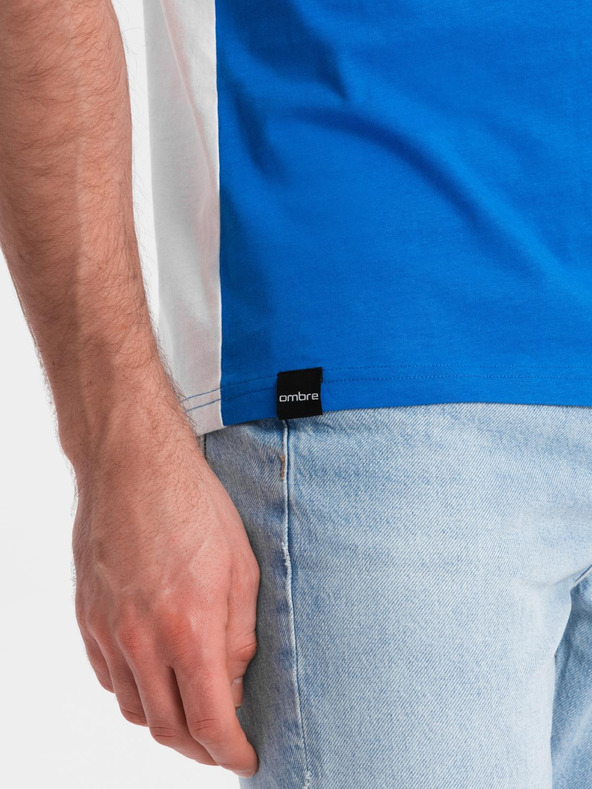Ombre Clothing Pánske bavlnené tričko v farbách trikológie - biela a modrá V4 OM-TSCT-0174 Ombre Clothing