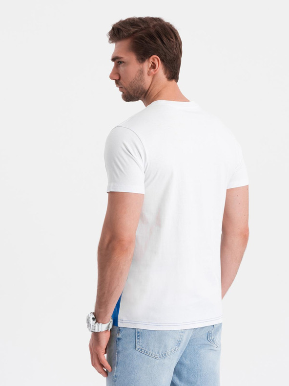 Ombre Clothing Pánske bavlnené tričko v farbách trikológie - biela a modrá V4 OM-TSCT-0174 Ombre Clothing