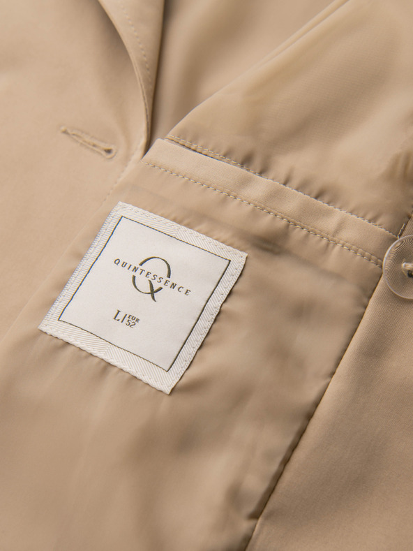 Ombre Clothing Elegantný pánsky dvojradový kabát SLIM FIT s páskom - béžový V1 OM-COLC-0146 Ombre Clothing