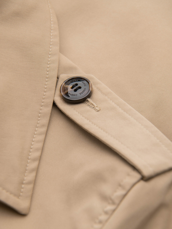 Ombre Clothing Elegantný pánsky dvojradový kabát SLIM FIT s páskom - béžový V1 OM-COLC-0146 Ombre Clothing