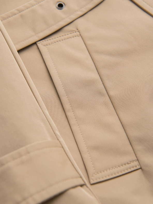 Ombre Clothing Elegantný pánsky dvojradový kabát SLIM FIT s páskom - béžový V1 OM-COLC-0146 Ombre Clothing