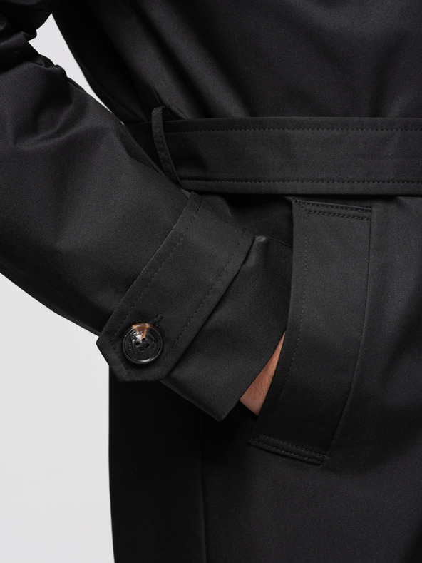 Ombre Clothing Pánsky dvojradový elegantný kabát SLIM FIT s páskom - čierny V2 OM-COLC-0146 Ombre Clothing