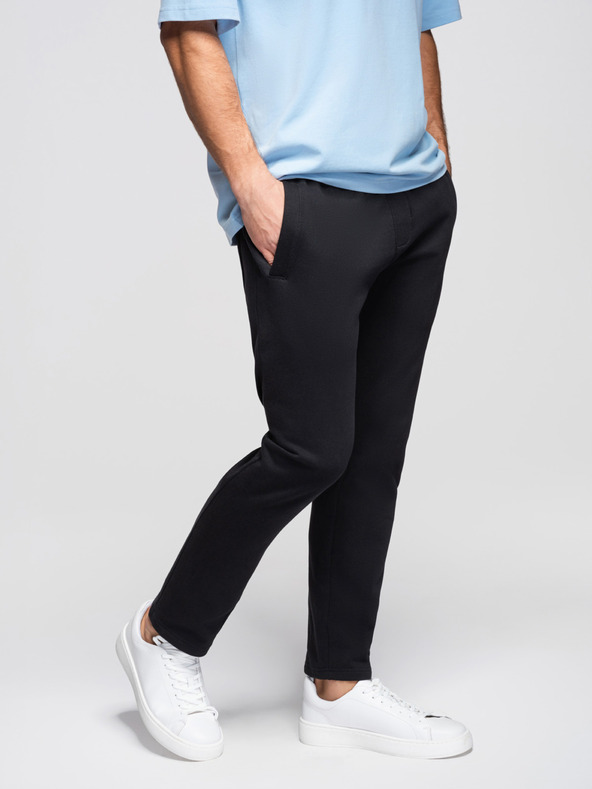 Ombre Clothing Pánske bavlnené teplákové nohavice BASIC bez podšívky - čierne V5 OM-PABS-0304 Ombre Clothing
