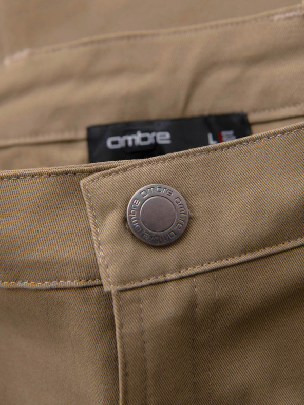 Ombre Clothing Pánske nohavice s rovnými nohavicami a vreckami na zips - khaki V3 P1517 Ombre Clothing