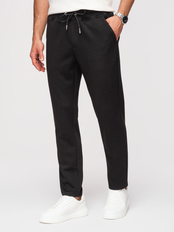 Ombre Clothing Pánske tepláky s rovnými nohavicami z hladkého úpletu - čierne V1 OM-PSBC-0221 Ombre Clothing