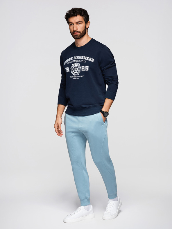 Ombre Clothing Pánske tepláky BASIC so žebrovaním - modré V7 OM-PABS-0305 Ombre Clothing