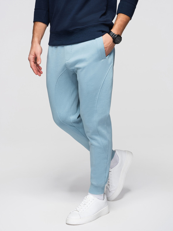 Ombre Clothing Pánske tepláky BASIC so žebrovaním - modré V7 OM-PABS-0305 Ombre Clothing