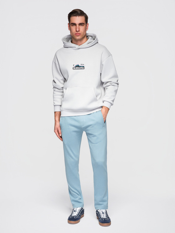 Ombre Clothing Pánske bavlnené tepláky BASIC s nepodšitou nohavicou - svetlé modré V7 OM-PABS-0304 Ombre Clothing