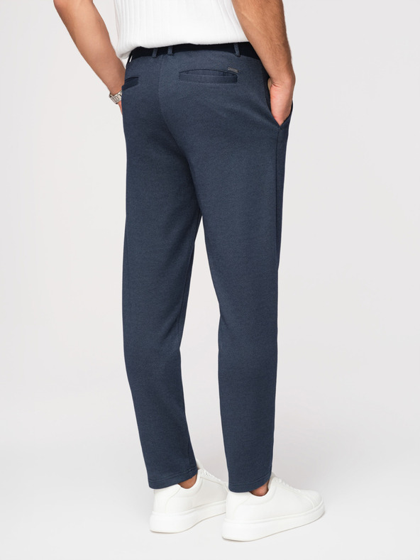 Ombre Clothing Pánske voľnočasové nohavice CARROT FIT zo žakárdového úpletu - tmavomodré V1 OM-PACP-0292 Ombre Clothing