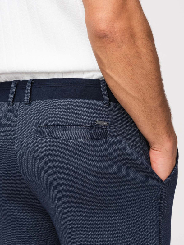 Ombre Clothing Pánske voľnočasové nohavice CARROT FIT zo žakárdového úpletu - tmavomodré V1 OM-PACP-0292 Ombre Clothing