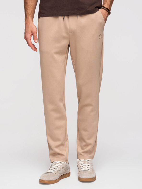 Ombre Clothing Pánske tepláky s rovnými nohavicami z hladkého úpletu - béžové V3 OM-PSBC-0221 Ombre Clothing