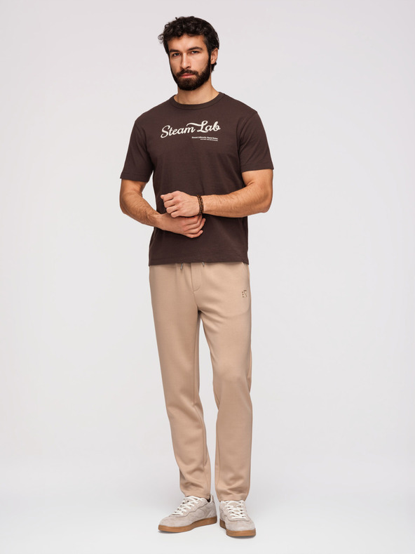 Ombre Clothing Pánske tepláky s rovnými nohavicami z hladkého úpletu - béžové V3 OM-PSBC-0221 Ombre Clothing