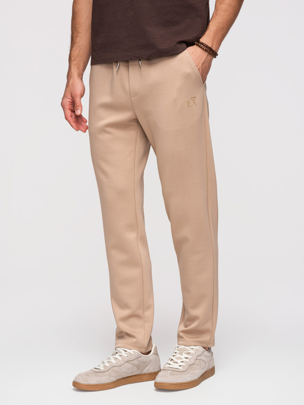 Ombre Clothing Pánske tepláky s rovnými nohavicami z hladkého úpletu - béžové V3 OM-PSBC-0221 Ombre Clothing
