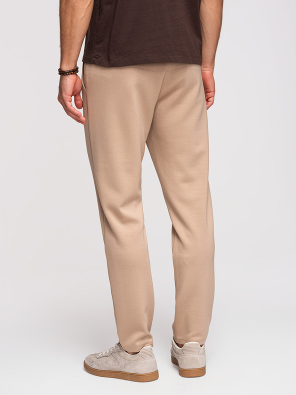 Ombre Clothing Pánske tepláky s rovnými nohavicami z hladkého úpletu - béžové V3 OM-PSBC-0221 Ombre Clothing