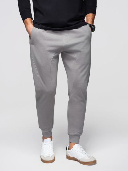 Ombre Clothing Pánske tepláky BASIC so žebrovaním na nohaviciach - sivé V8 OM-PABS-0305 Ombre Clothing