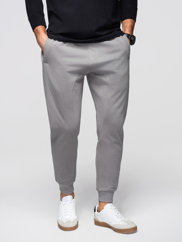 Ombre Clothing Pánske tepláky BASIC so žebrovaním na nohaviciach - sivé V8 OM-PABS-0305 Ombre Clothing