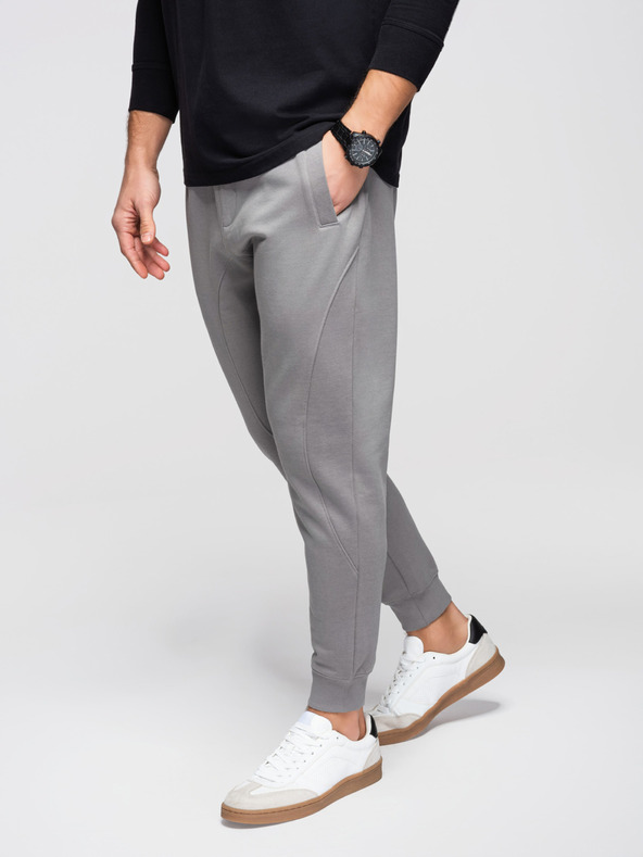 Ombre Clothing Pánske tepláky BASIC so žebrovaním na nohaviciach - sivé V8 OM-PABS-0305 Ombre Clothing