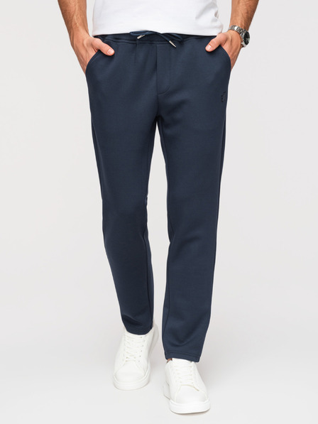 Ombre Clothing Pánske tepláky s rovnými nohavicami z hladkého úpletu - tmavomodré V4 OM-PSBC-0221 Ombre Clothing