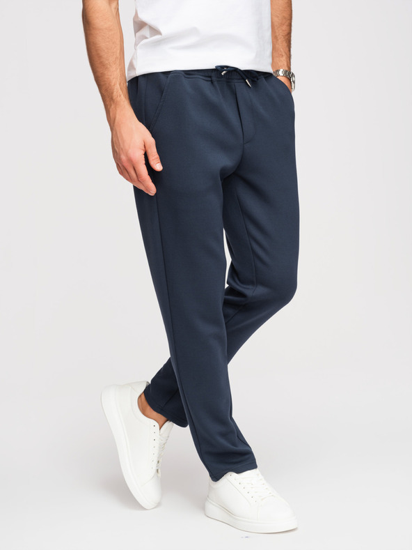 Ombre Clothing Pánske tepláky s rovnými nohavicami z hladkého úpletu - tmavomodré V4 OM-PSBC-0221 Ombre Clothing