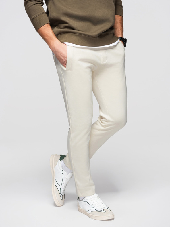 Ombre Clothing Pánske bavlnené tepláky BASIC s nepodšitou nohavicou - krémové V11 OM-PABS-0304 Ombre Clothing